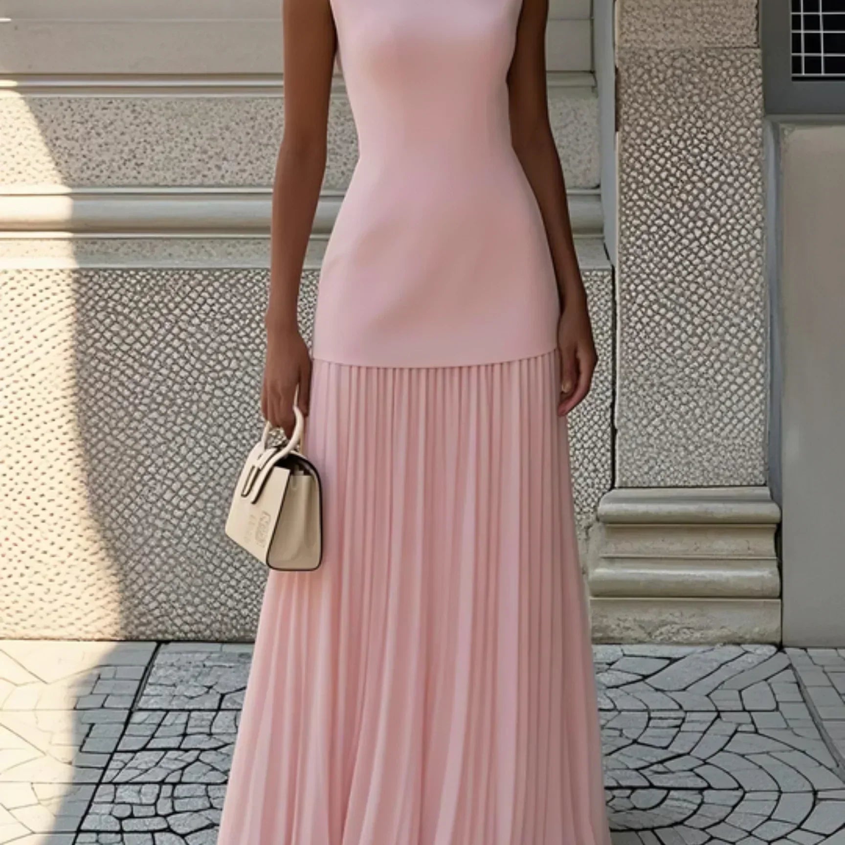 Oron – Robe Longue Plissée avec Décolleté Bateau