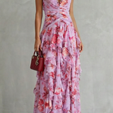 Corinne | Robe Longue à Décolleté Américain, Cascade de Roses