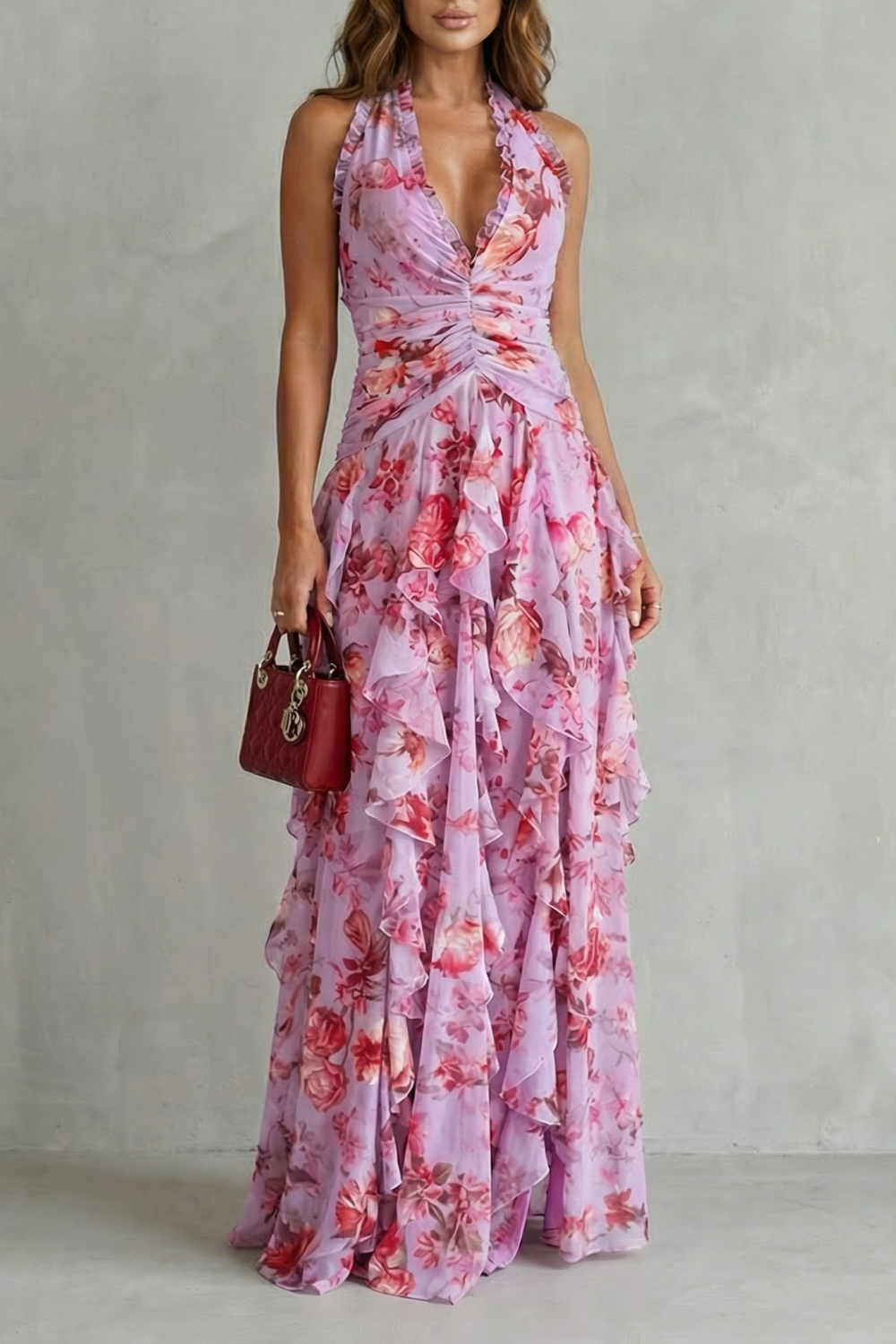 Belladina | Robe longue Romantica Cascata di Rose avec Décolleté Américain