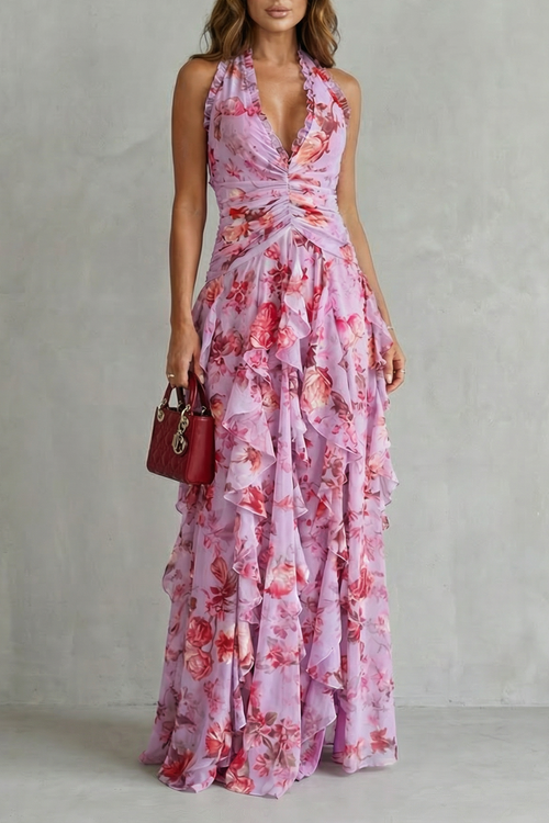 Belladina | Robe longue Romantica Cascata di Rose avec Décolleté Américain