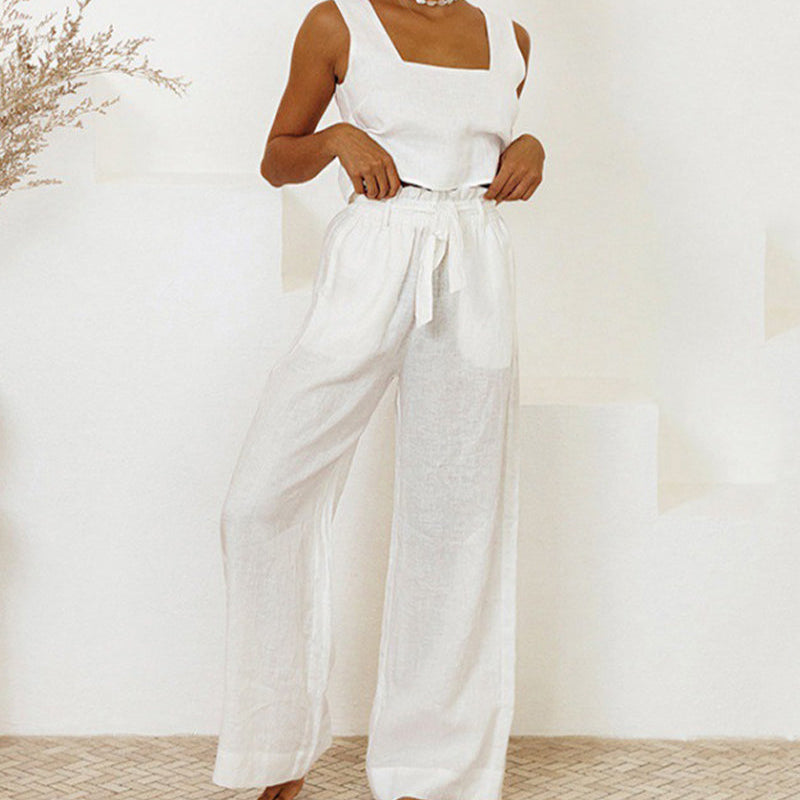 Megan - Ensemble Minimaliste Top et Pantalon Évasé