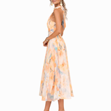 Séverine | Robe à Col Halter et Imprimé Aquarelle