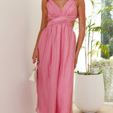 Boudry – Robe Midi Rose avec Manches Bouffantes et Coupe Fluide