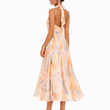Séverine | Robe à Col Halter et Imprimé Aquarelle