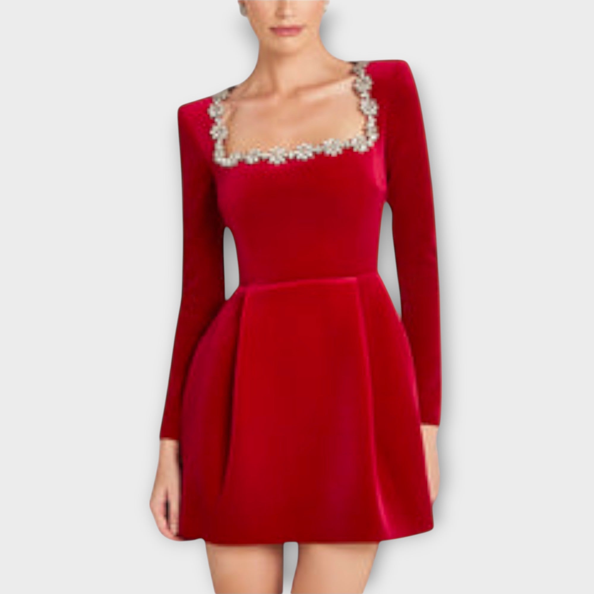 Wren - Robe mini en velours avec ornement en pierres précieuses