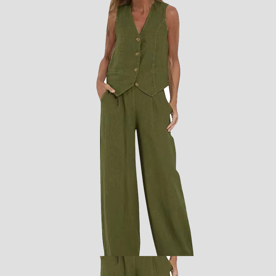 Aira - Ensemble Gilet avec Boutons & Pantalon Large