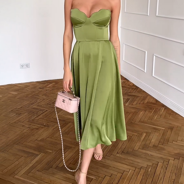 Cécile | Robe Midi Élégante Sans Bretelles