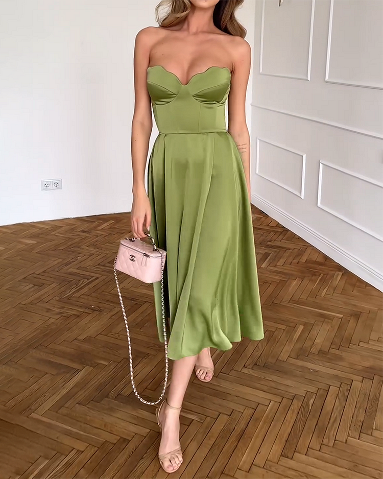 Liora | Robe Midi Élégante Sans Bretelles