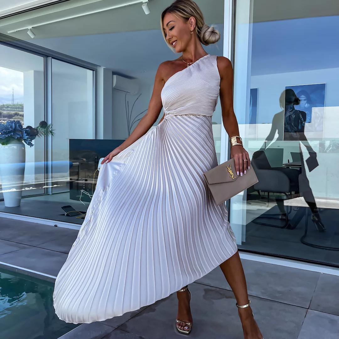Bex – Robe Maxi Plissée à Une Épaule