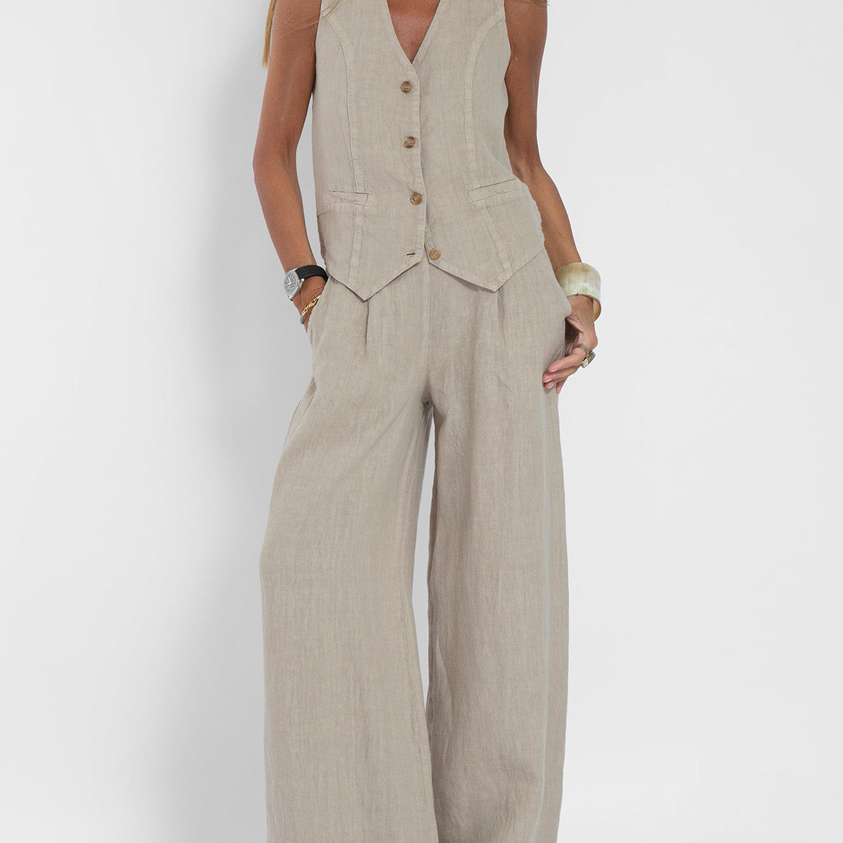 Aira - Ensemble Gilet avec Boutons & Pantalon Large