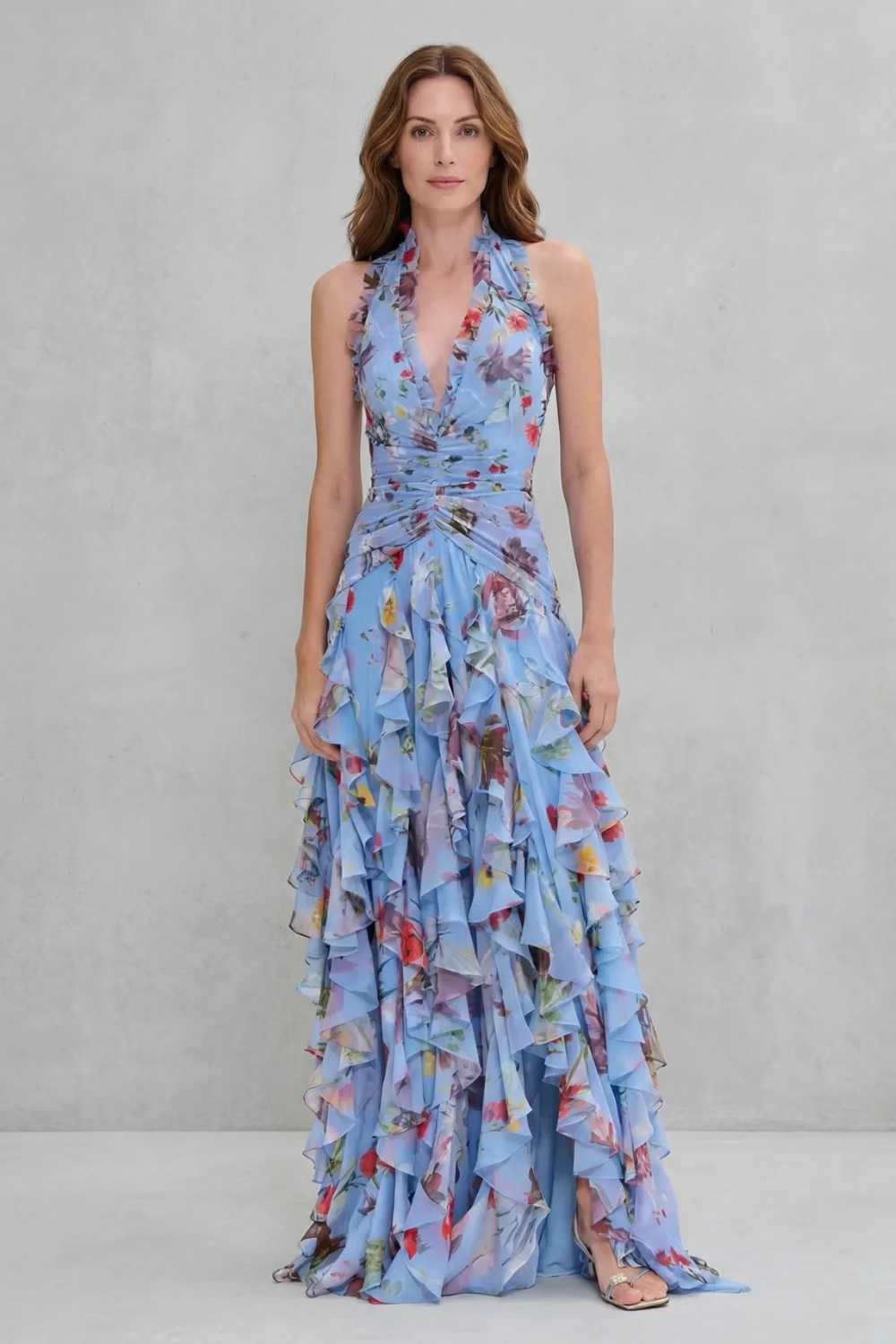 Belladina | Robe longue Romantica Cascata di Rose avec Décolleté Américain
