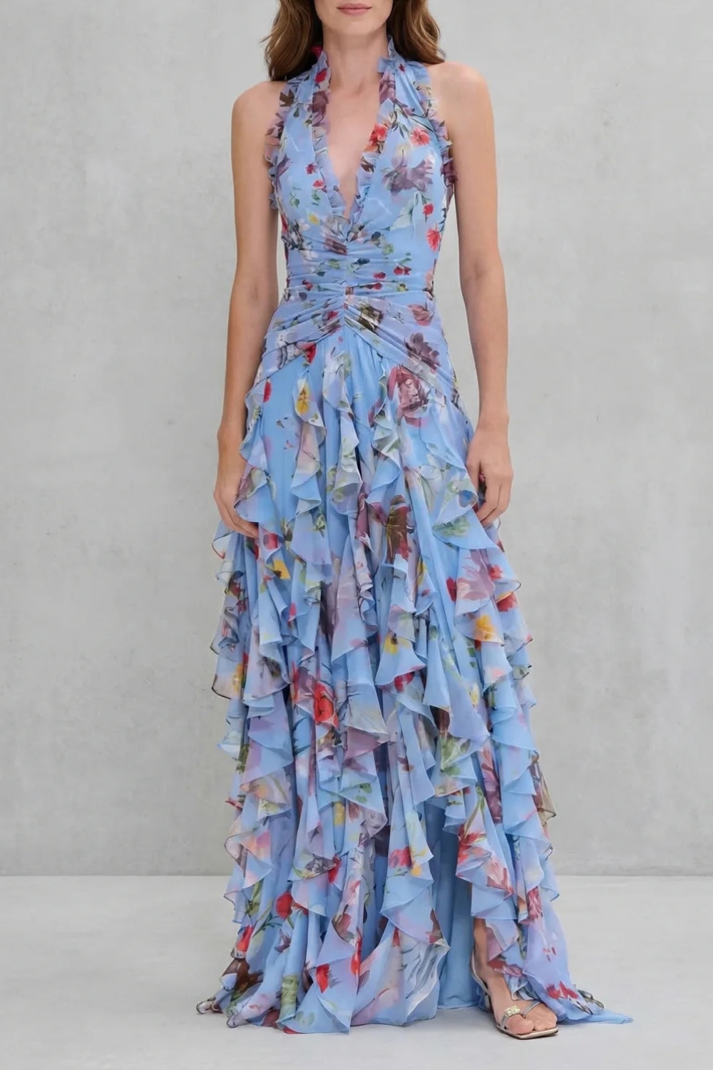 Belladina | Robe longue Romantica Cascata di Rose avec Décolleté Américain