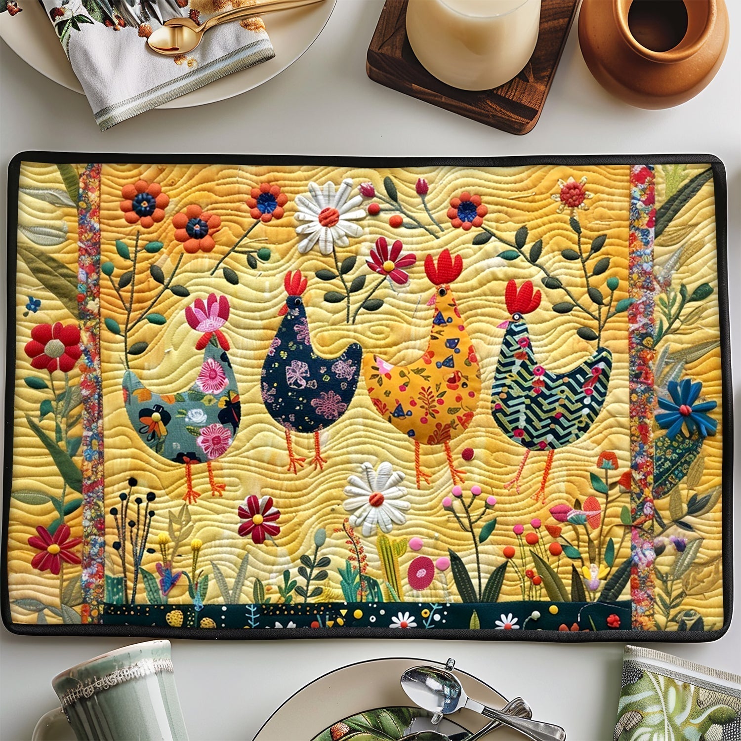 Valérie - Set de table matelassé Poule