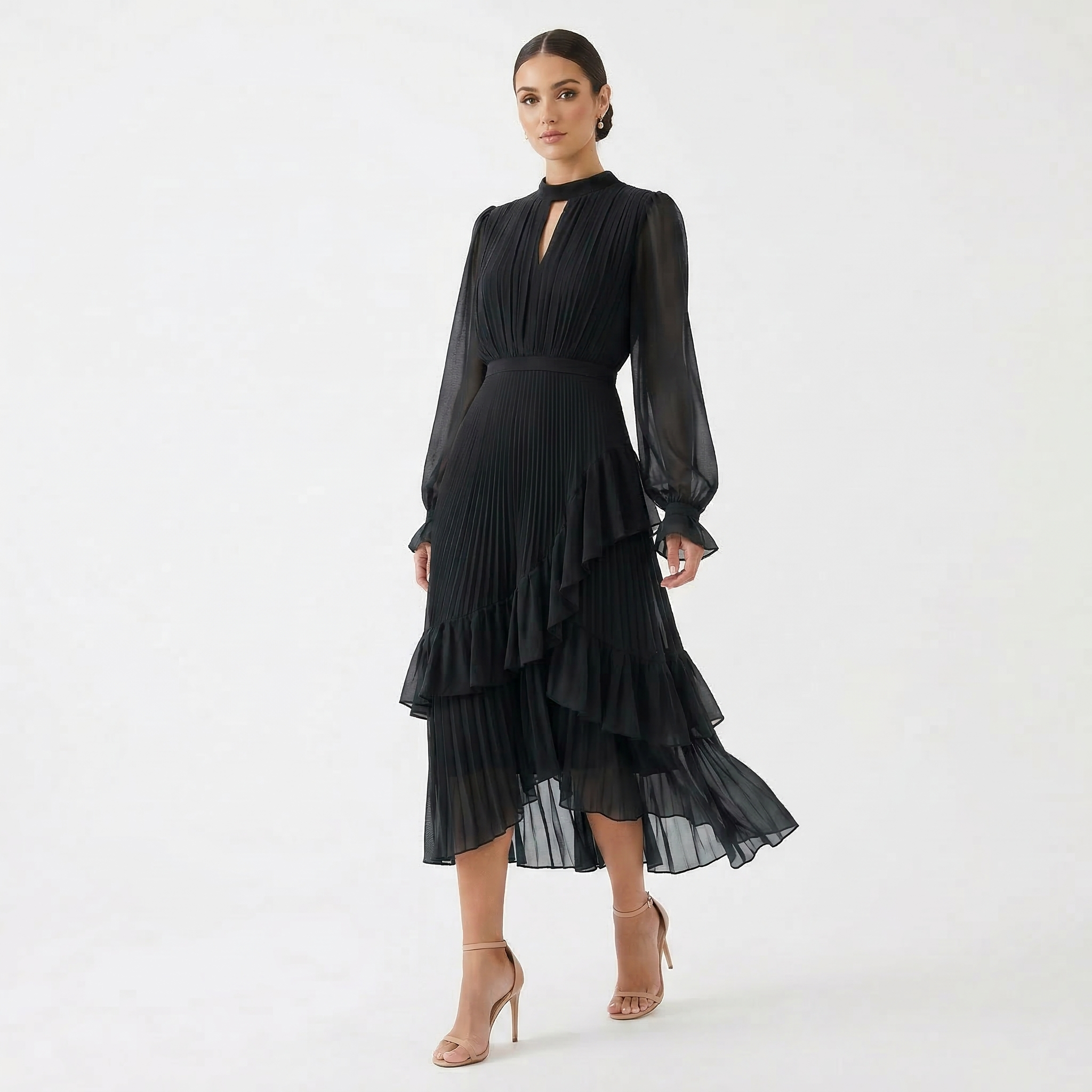 Céligny – Robe Plissée avec Manches Légères