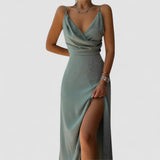 Murten – Robe Maxi en Satin Drapée avec Élégance