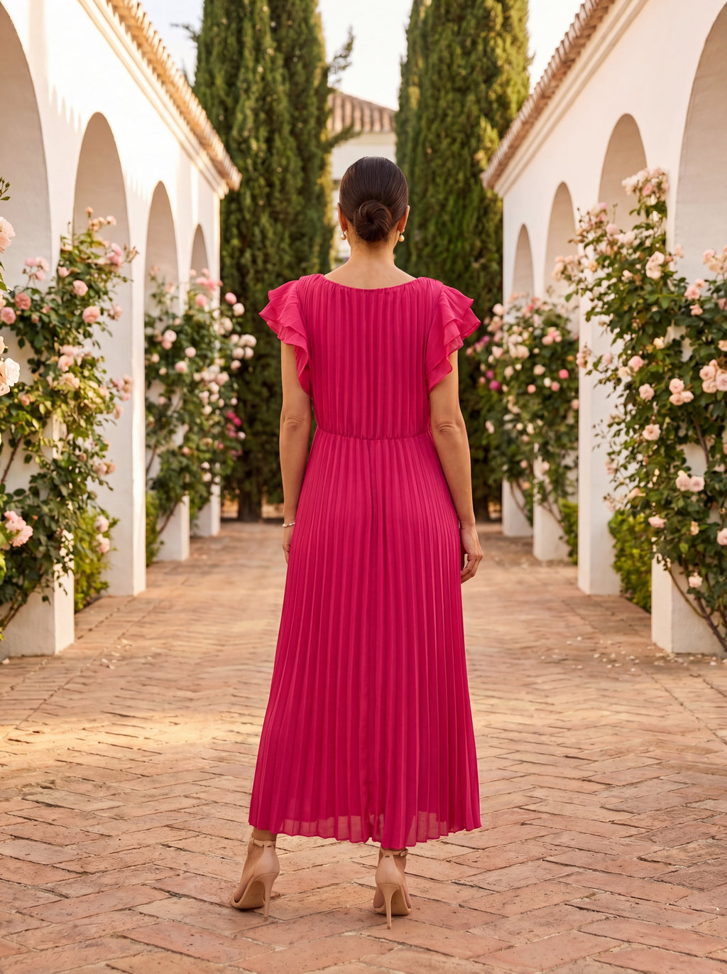 Seraphina | Élégante Robe Maxi Plissée avec Taille Nouée