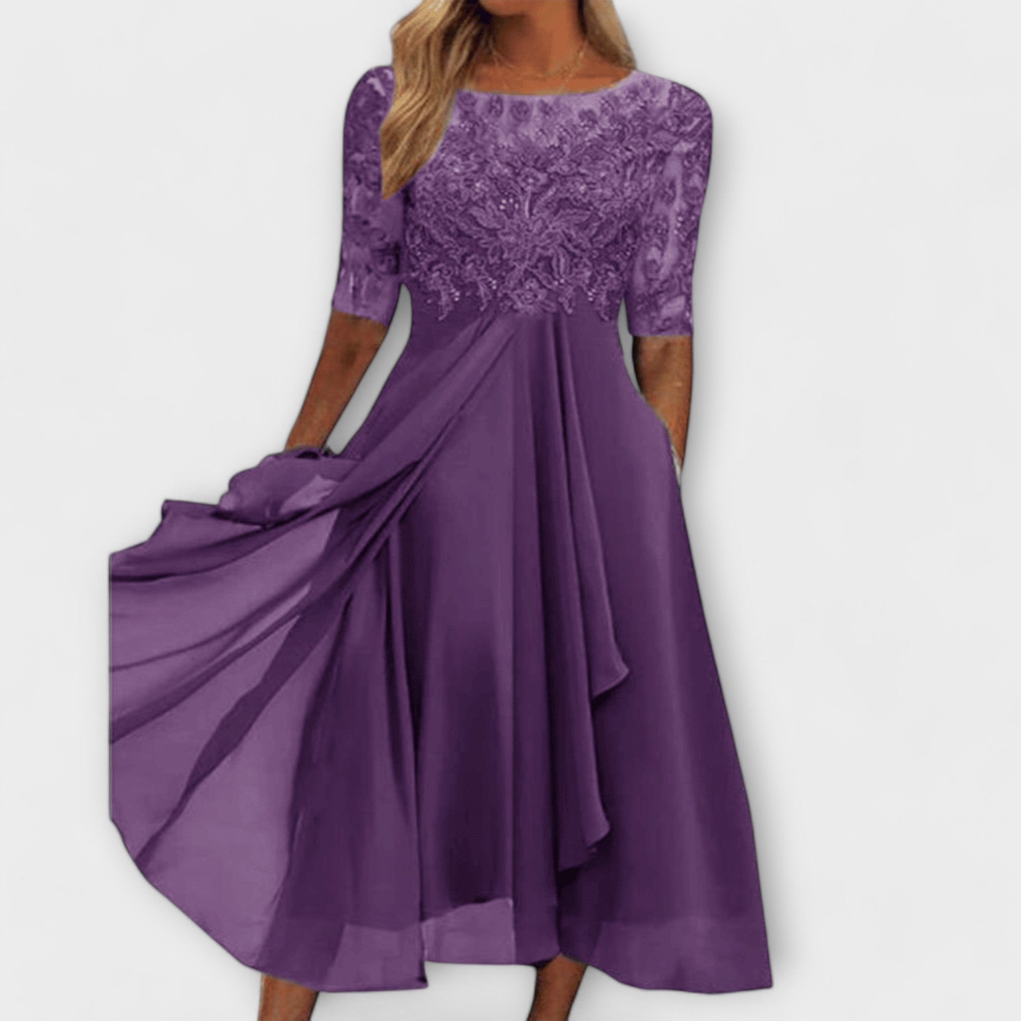 Founex – Robe Élégante avec Corsage Brodé et Manches Courtes