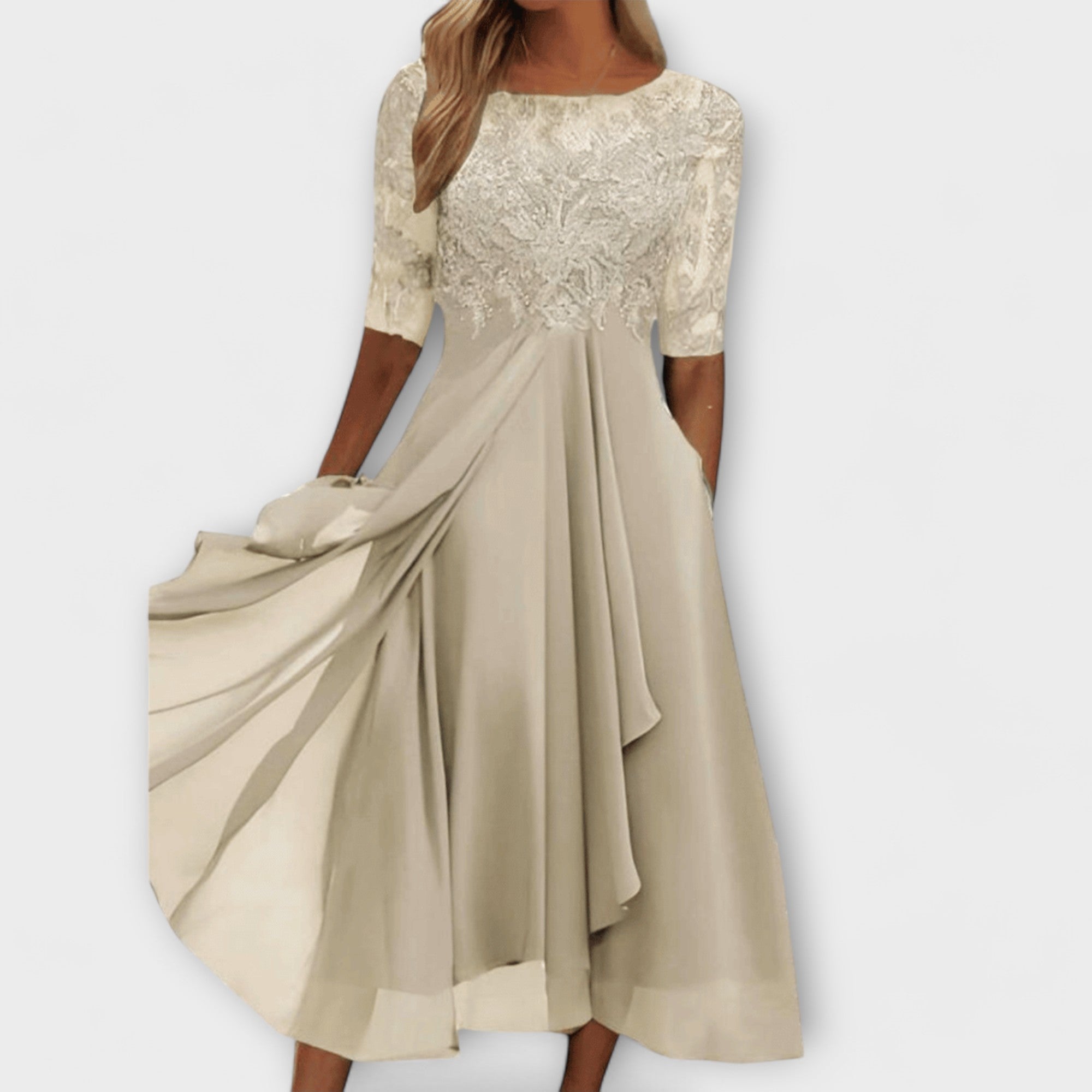 Founex – Robe Élégante avec Corsage Brodé et Manches Courtes