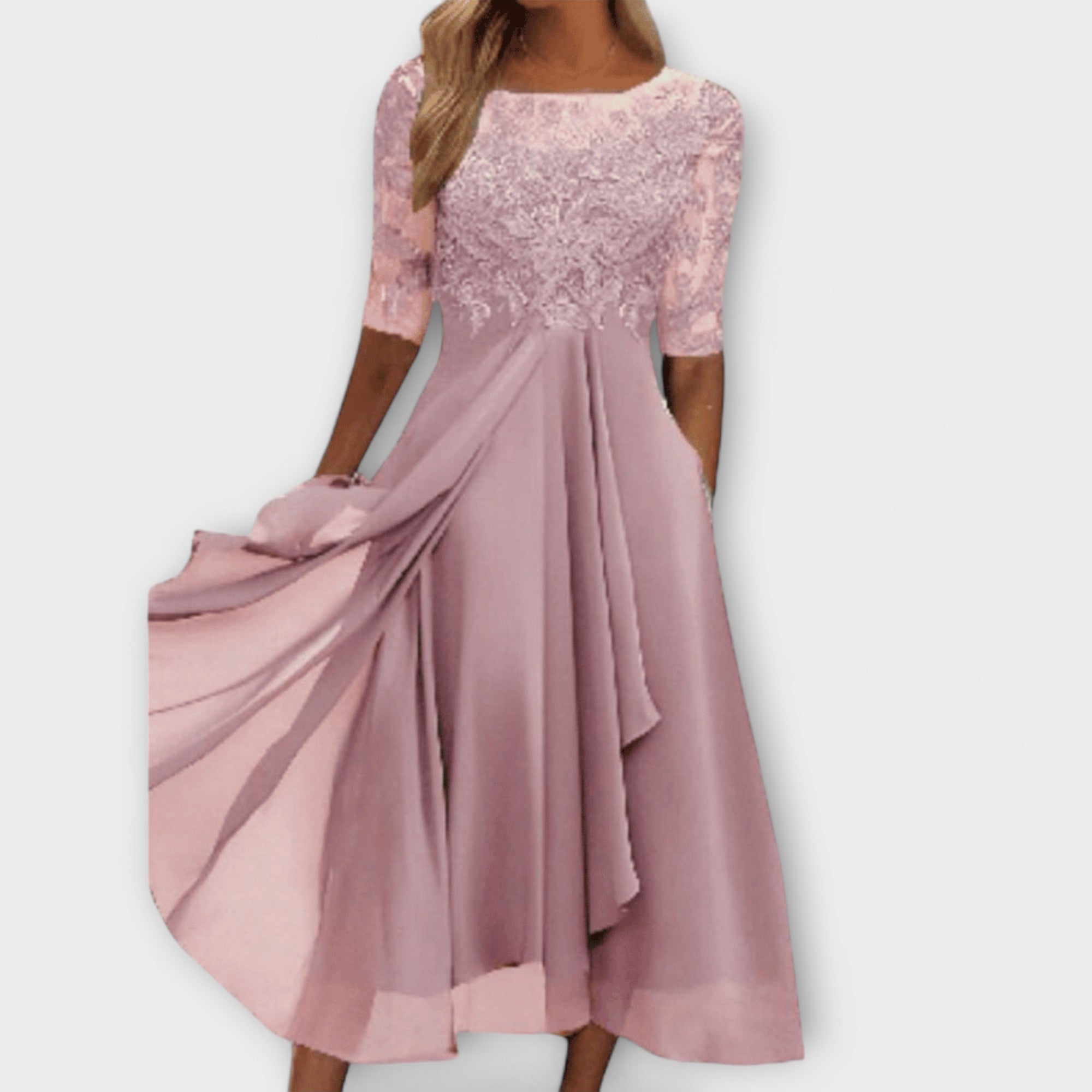 Founex – Robe Élégante avec Corsage Brodé et Manches Courtes