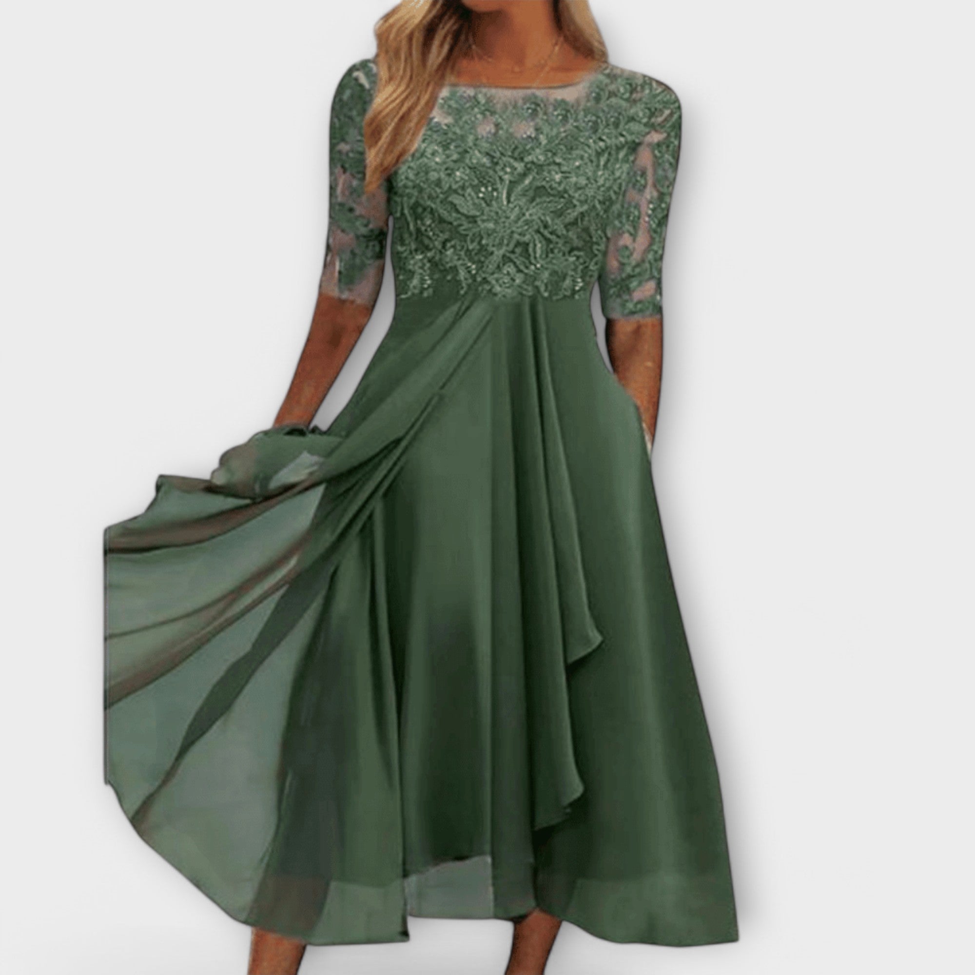 Founex – Robe Élégante avec Corsage Brodé et Manches Courtes