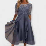 Founex – Robe Élégante avec Corsage Brodé et Manches Courtes
