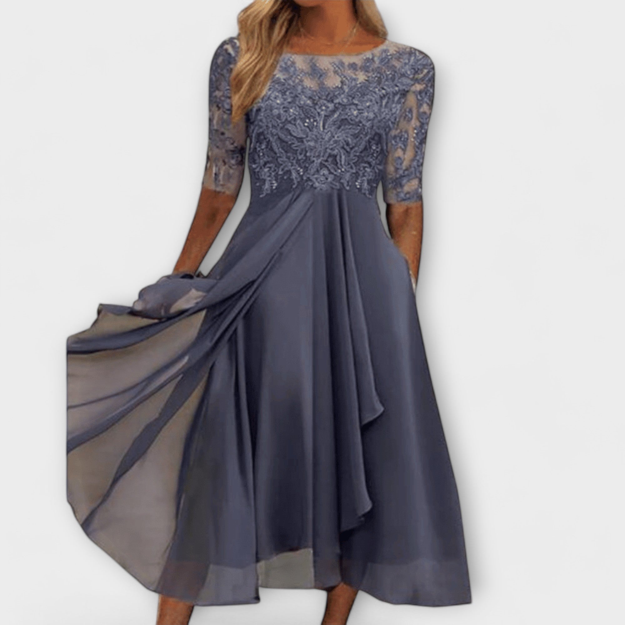 Founex – Robe Élégante avec Corsage Brodé et Manches Courtes
