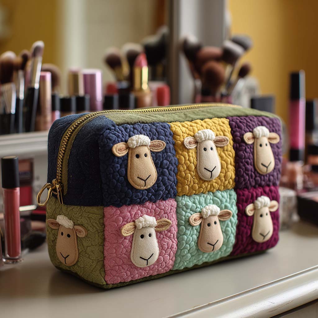 Nathalie - Trousse de toilette matelassée Moutons