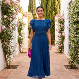 Solène | Robe Maxi Plissée Élégante à Taille Nouée