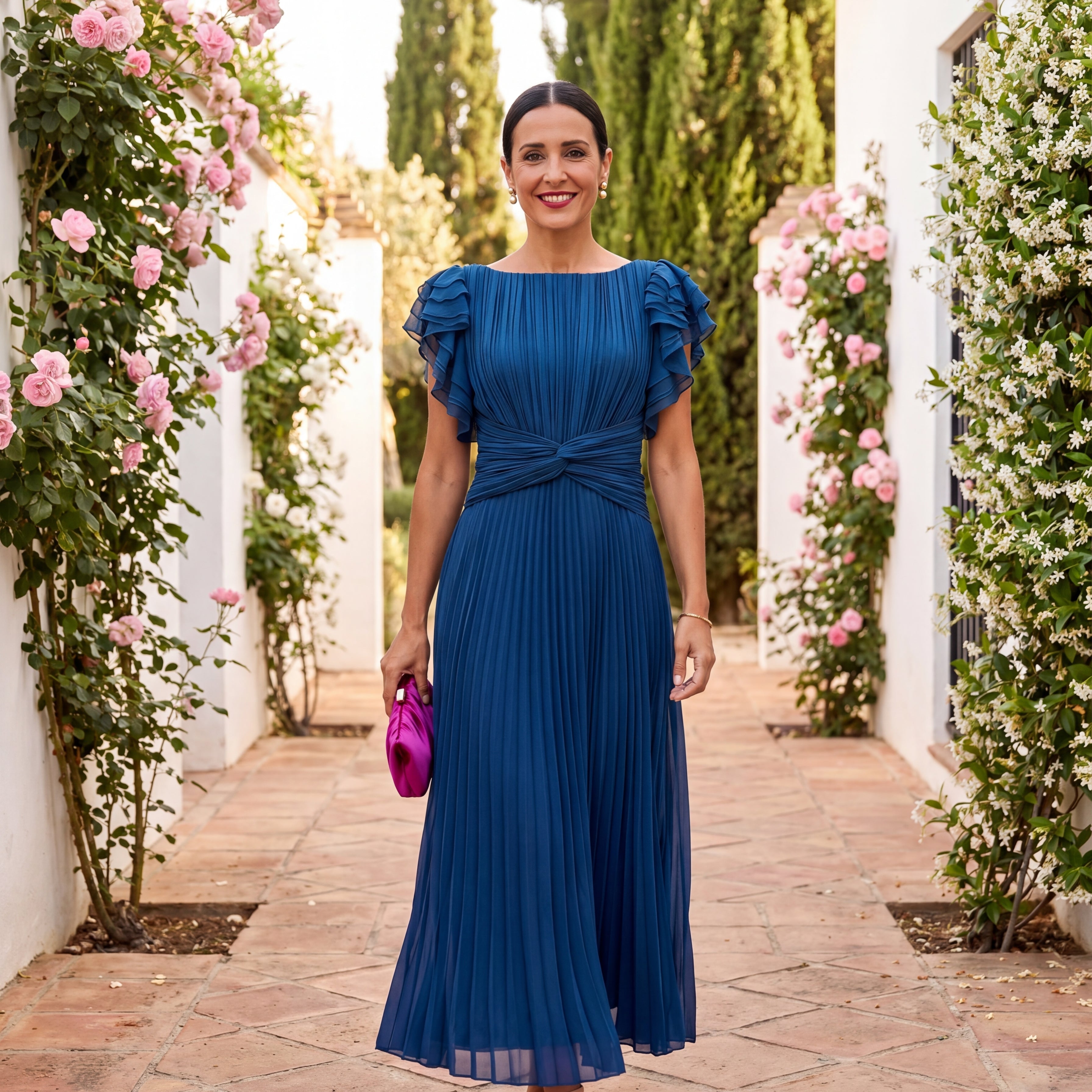 Solène | Robe Maxi Plissée Élégante à Taille Nouée