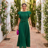 Solène | Robe Maxi Plissée Élégante à Taille Nouée