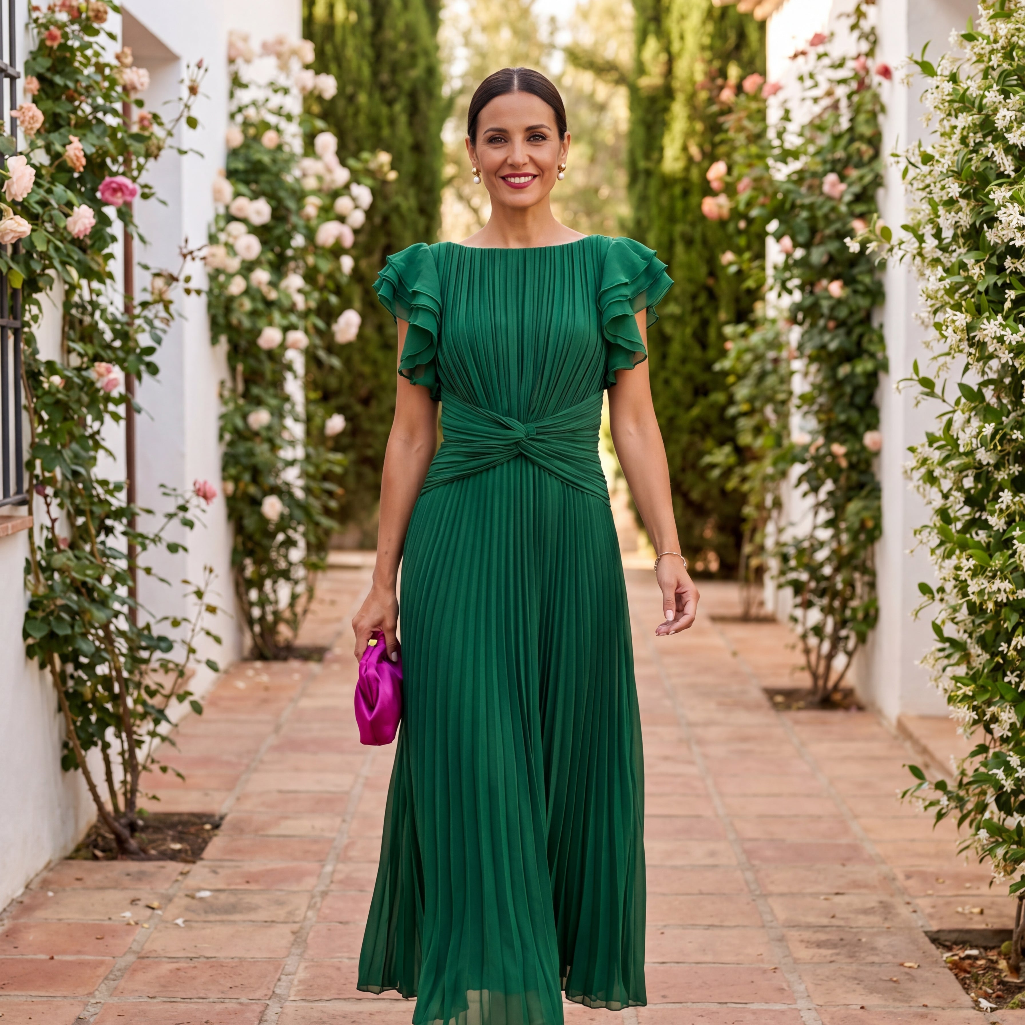Solène | Robe Maxi Plissée Élégante à Taille Nouée