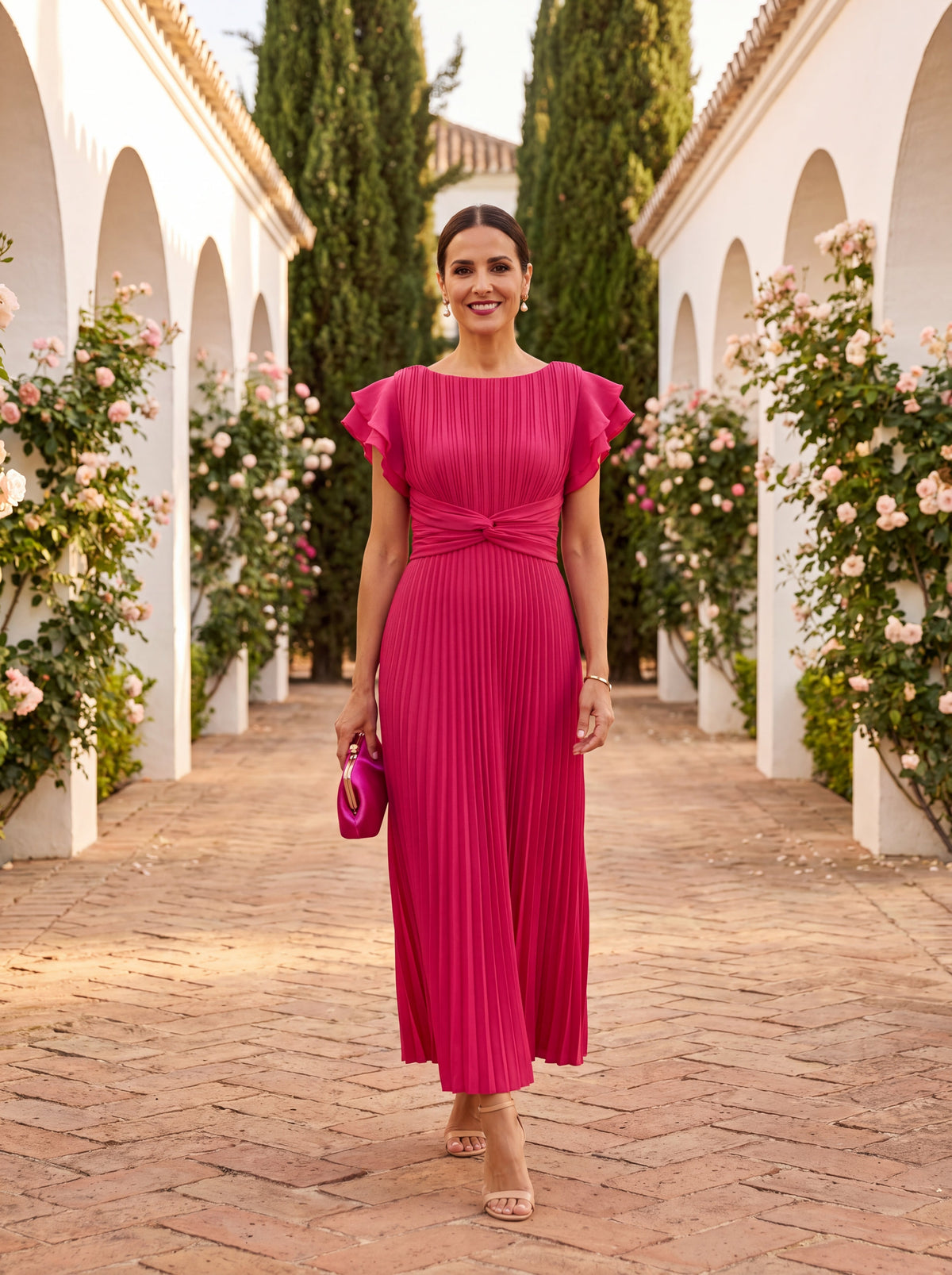 Seraphina | Élégante Robe Maxi Plissée avec Taille Nouée