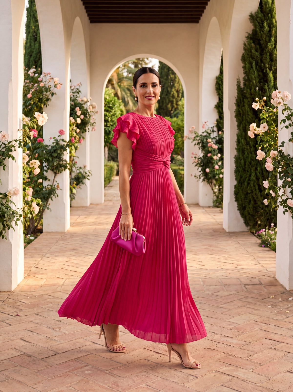 Seraphina | Élégante Robe Maxi Plissée avec Taille Nouée