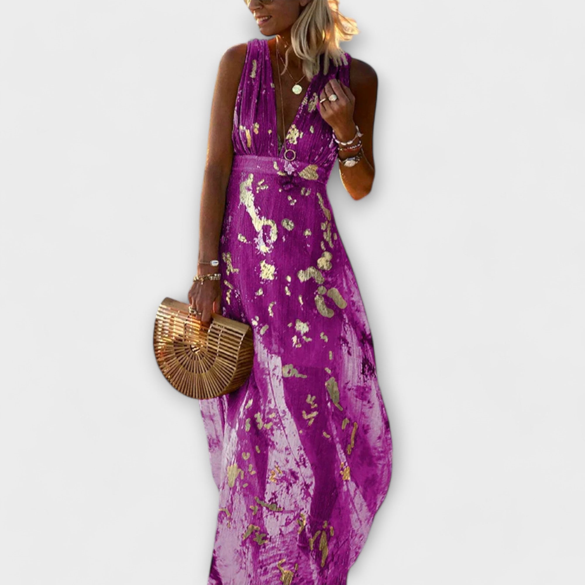 Robe fluide avec décolleté en V et détails en sequins