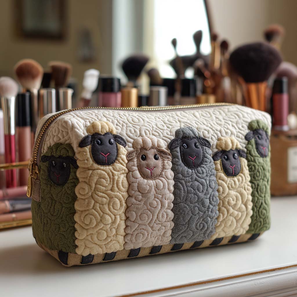 Nathalie - Trousse de toilette matelassée Moutons