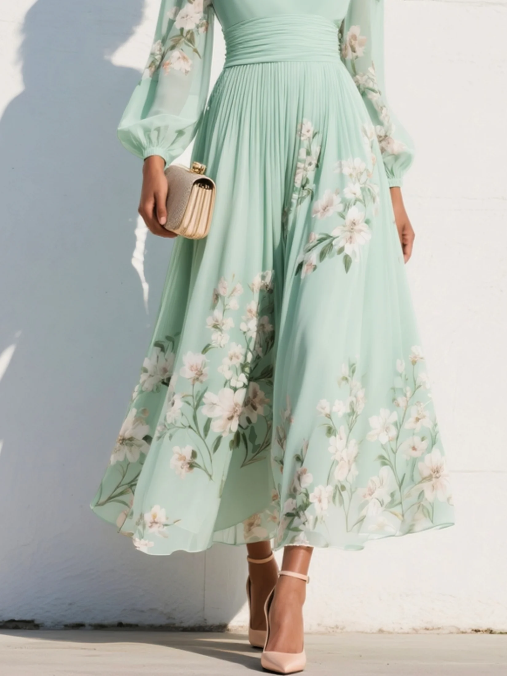 Cisella | Robe midi verte claire à fleurs