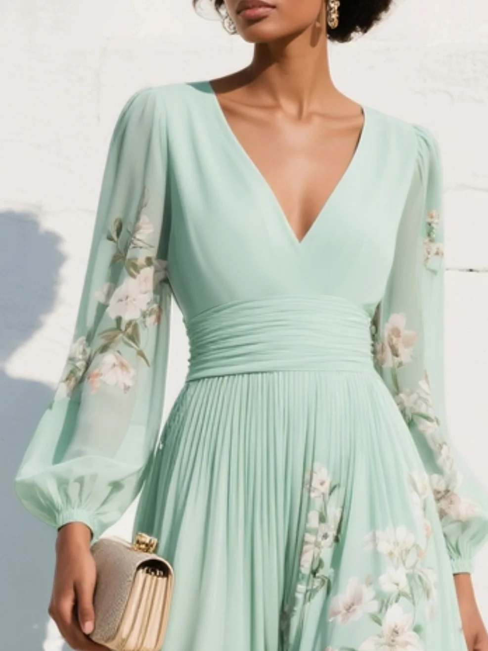 Cisella | Robe midi verte claire à fleurs