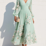 Simone | Robe Midi Vert Clair à Fleurs