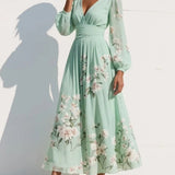 Simone | Robe Midi Vert Clair à Fleurs