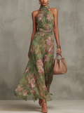 Livia | Robe Maxi Halter Florale Élégante