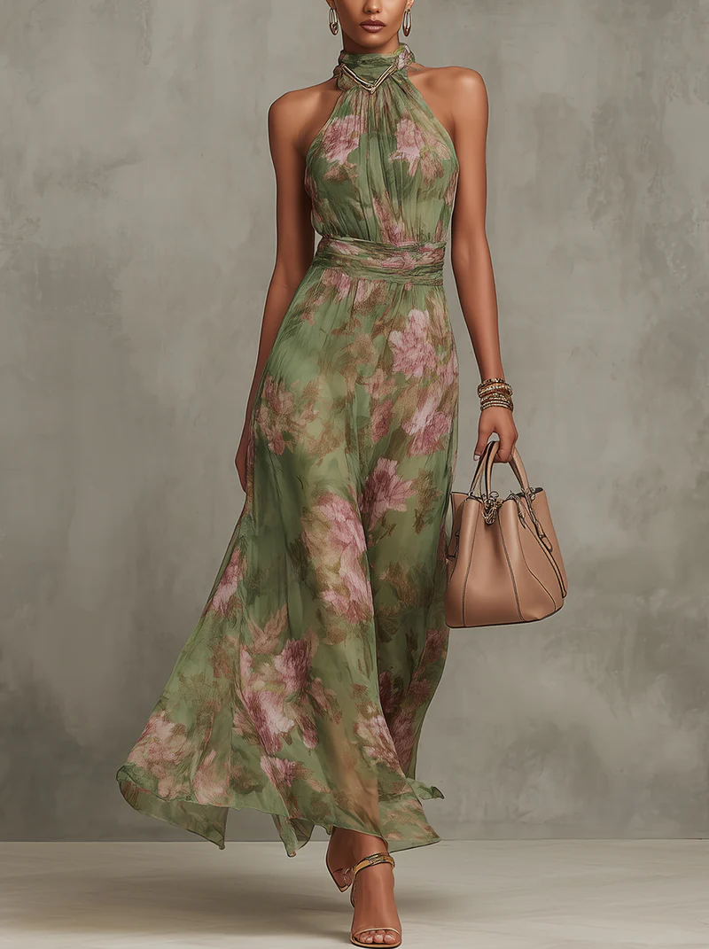 Livia | Robe Maxi Halter Florale Élégante