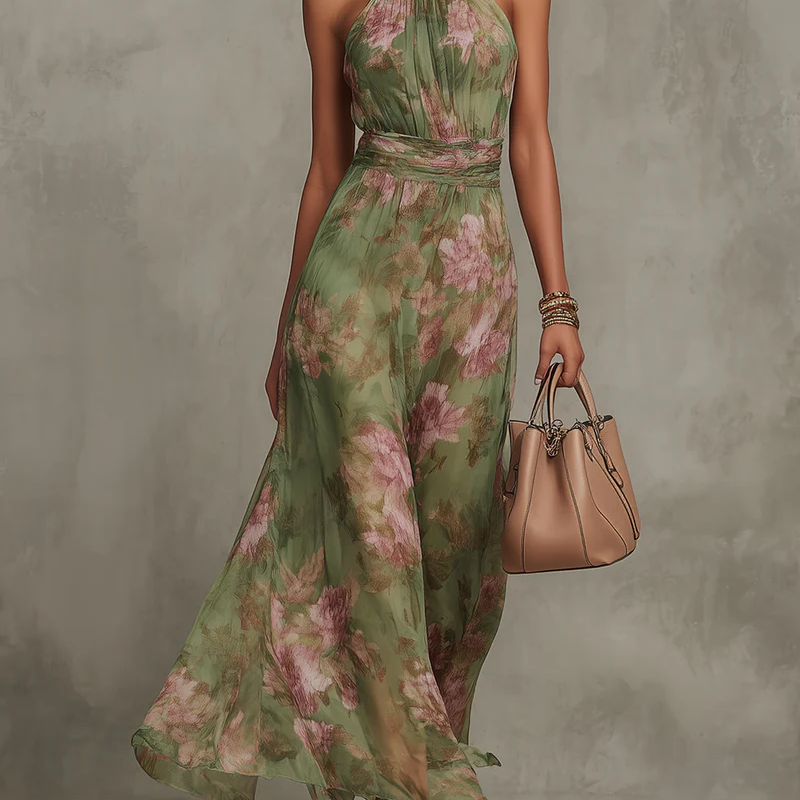 Margaux | Robe Maxi Fleurie à Col Halter