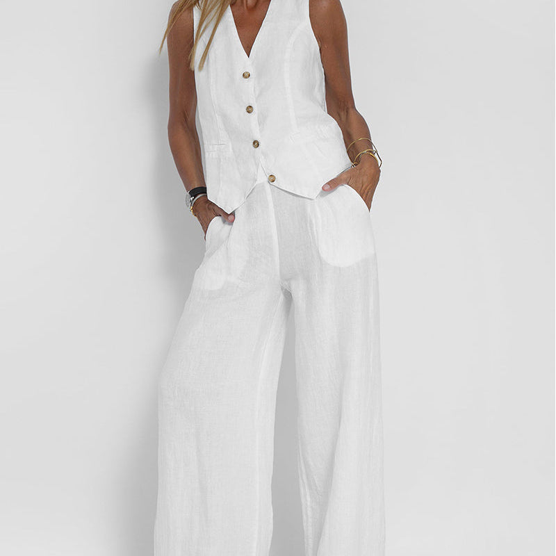 Aira - Ensemble Gilet avec Boutons & Pantalon Large