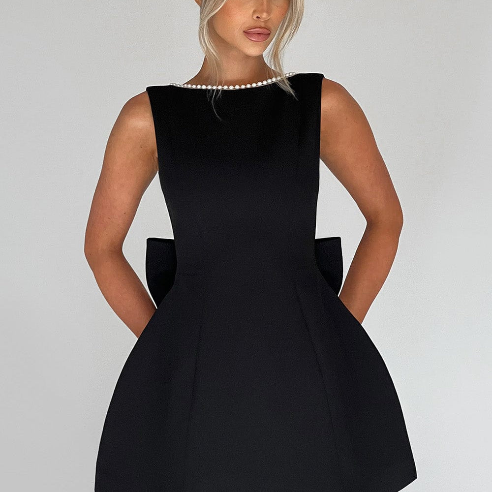 Veytaux – Robe Mini avec Nœud en Satin et Perles