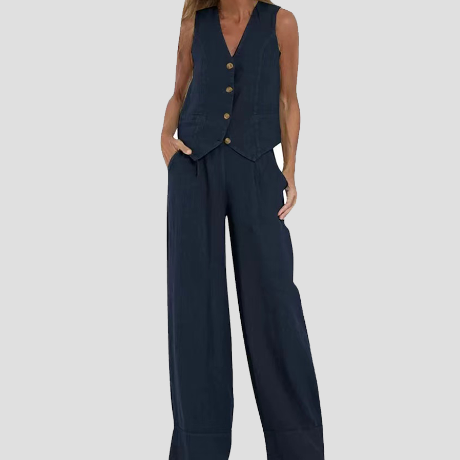 Aira - Ensemble Gilet avec Boutons & Pantalon Large