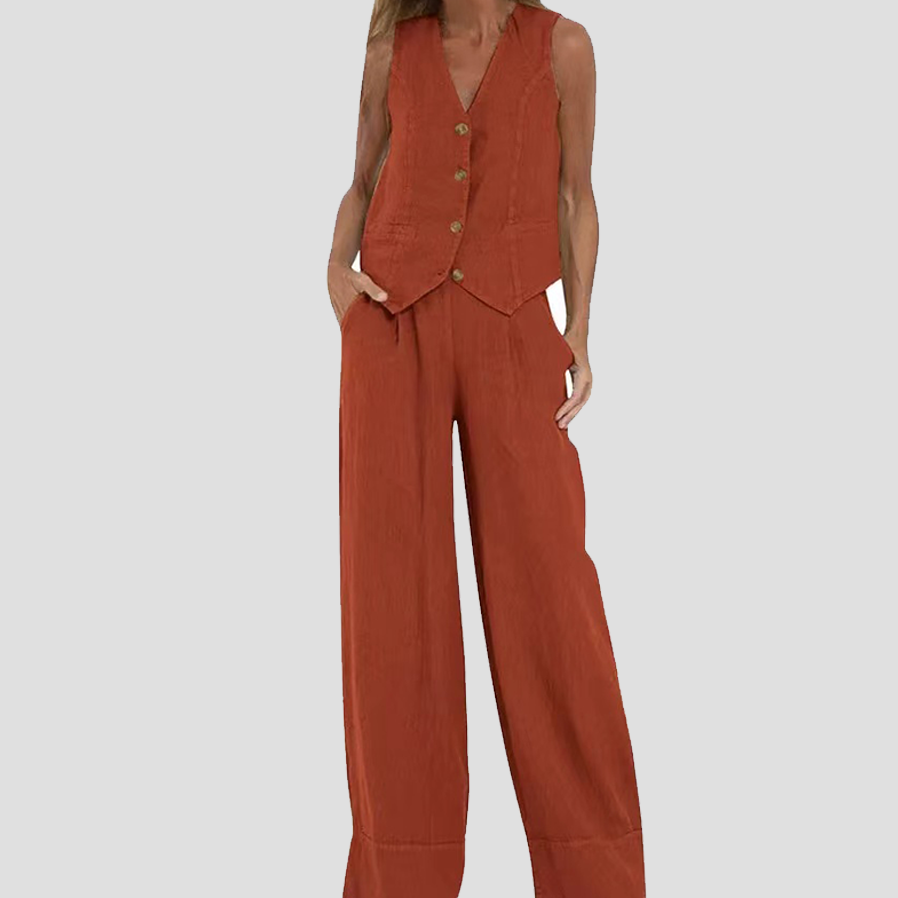 Aira - Ensemble Gilet avec Boutons & Pantalon Large