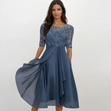 Founex – Robe Élégante avec Corsage Brodé et Manches Courtes