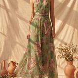 Margaux | Robe Maxi Fleurie à Col Halter