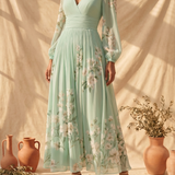 Simone | Robe Midi Vert Clair à Fleurs