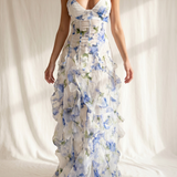 Blanche | Robe Midi Fleurie à Volants